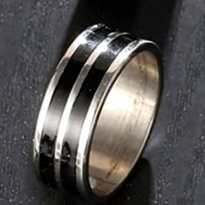 BLACK & SILVER  RING STAINLESS STEEL SIZE 8 BAND GREAT FOR STACKING